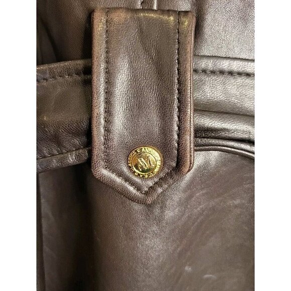 Andrew Marc Addition Women Brown Bomber Leather Jacket Faux Fur Collar Small VTG - Picture 10 of 16